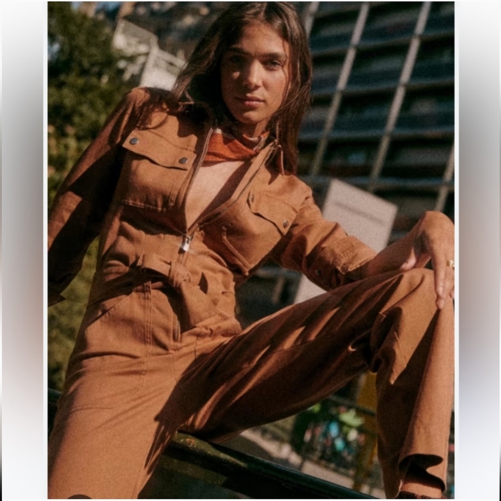 Sezane Roby Long-Sleeved Zipper Front Jumpsuit